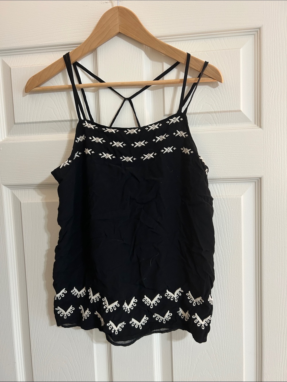 LOFT Black Embroidered Strappy Camisole